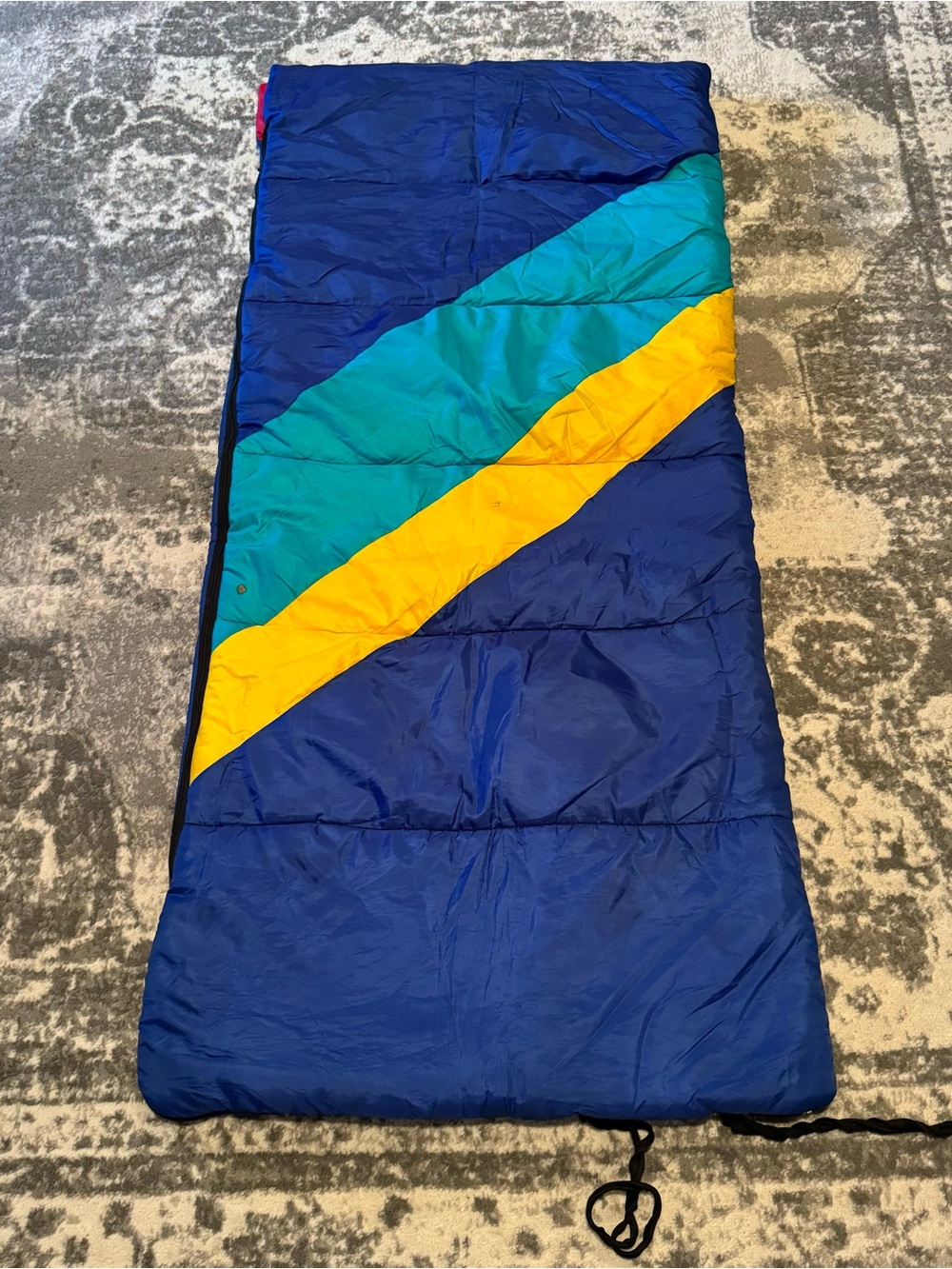 Vintage Color Block Sleeping Bag 64” x 28”Blue Red Teal Yellow